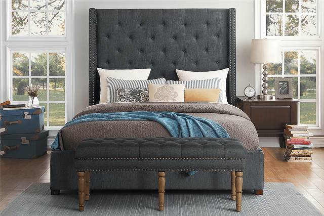 Fittonia Gray Upholstered Bench - Thumbnail - Image 2