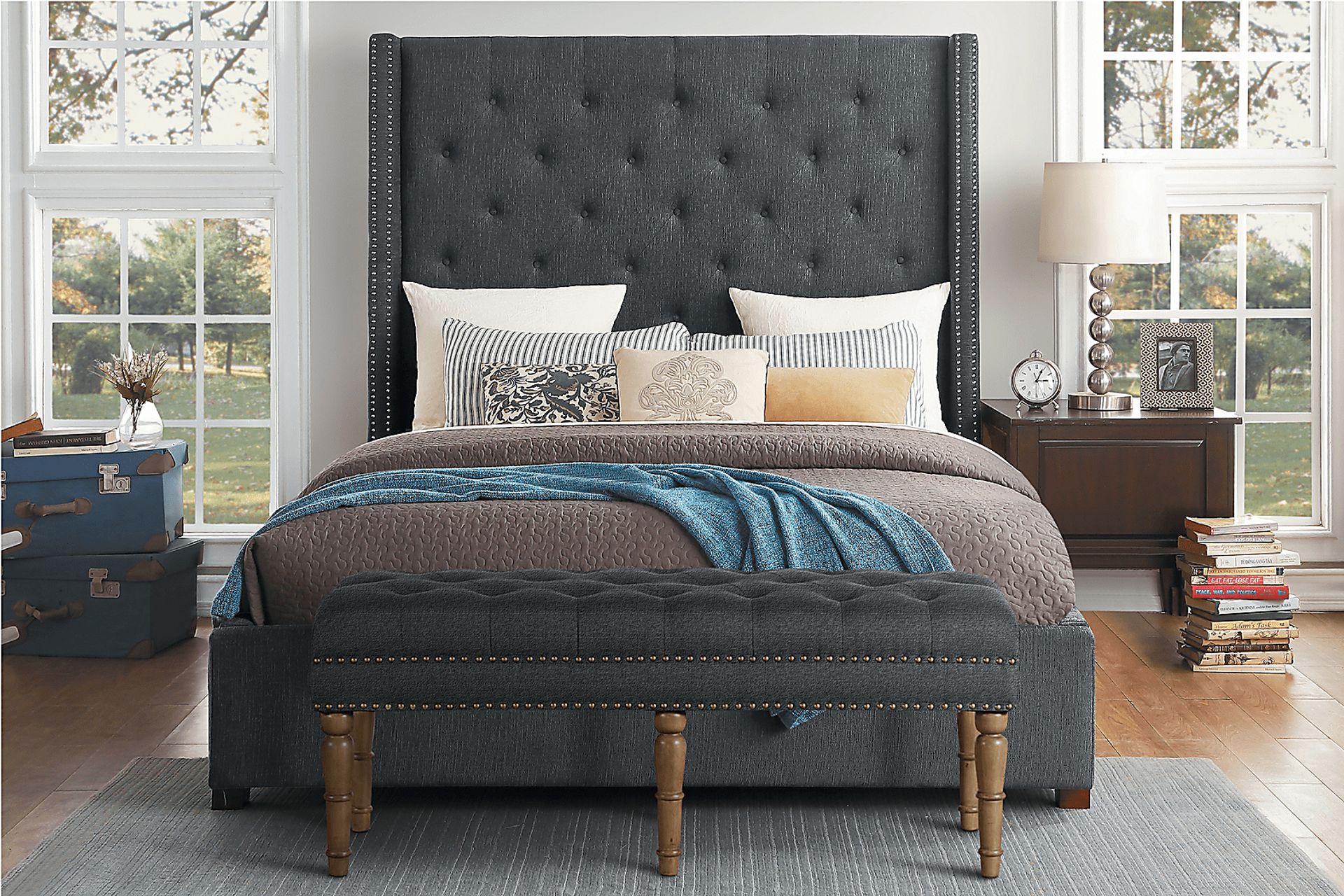 Fittonia Gray Upholstered Bench - Image 2
