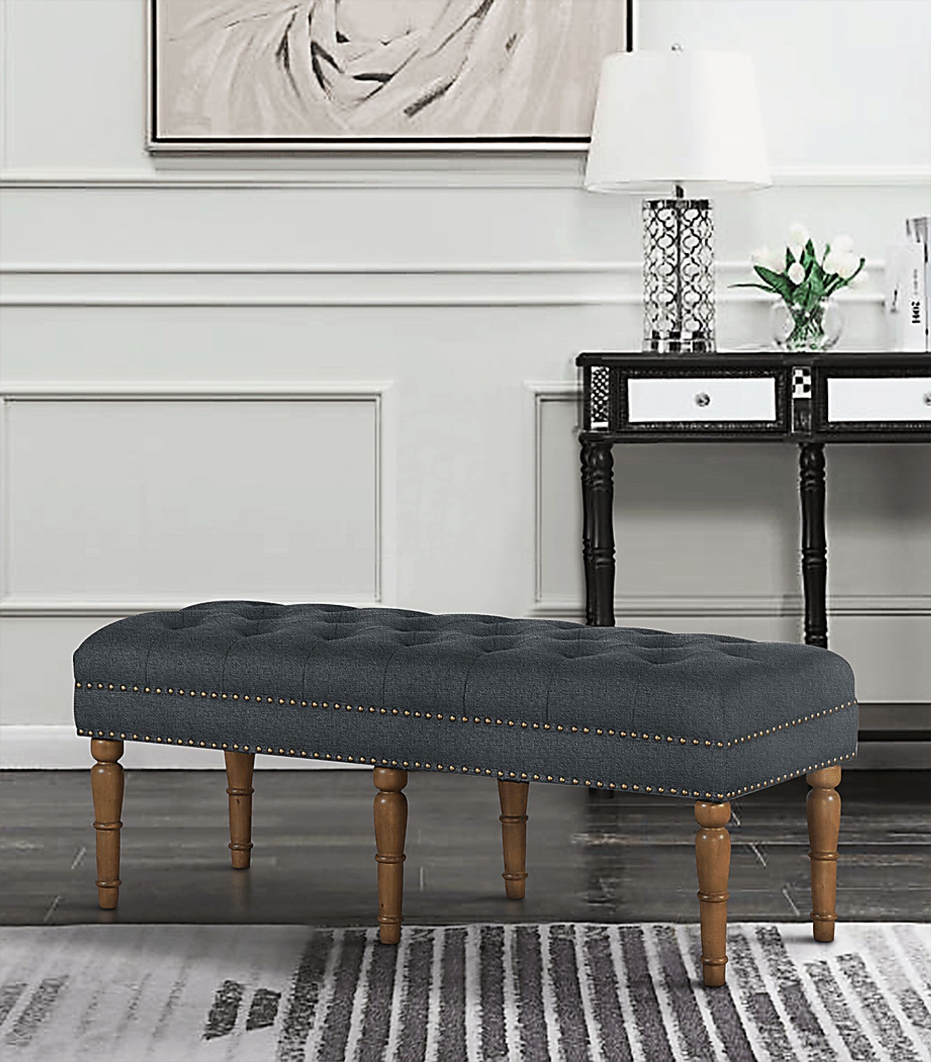 Fittonia Gray Upholstered Bench - Image 4