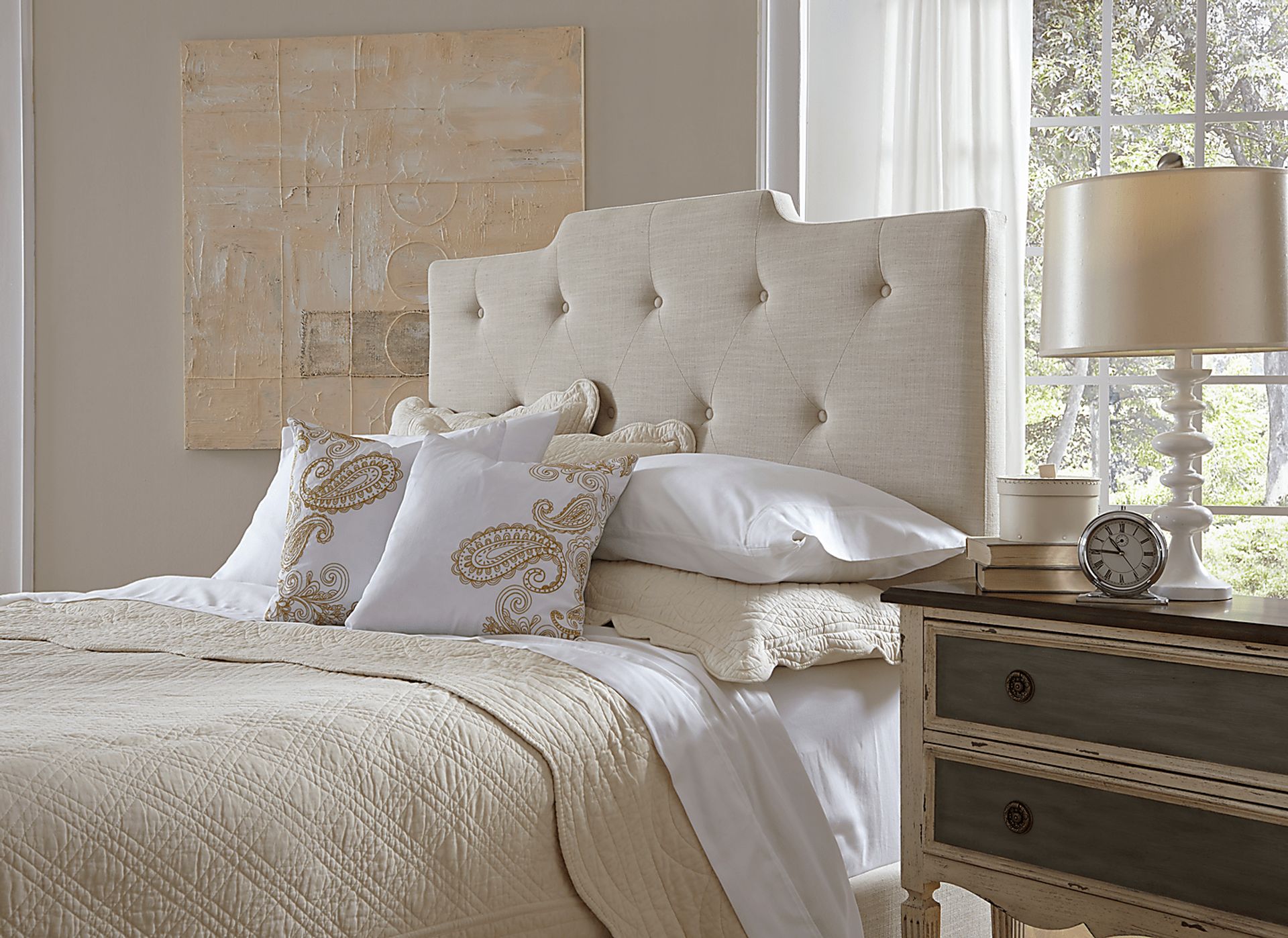 Flannery Beige Queen Upholstered Bed - Image 2