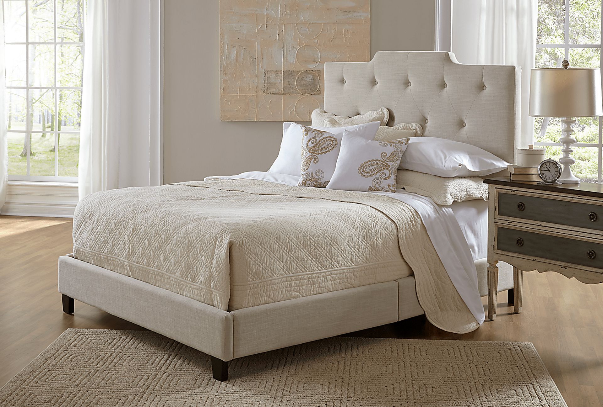 Flannery Beige Queen Upholstered Bed - Image 5