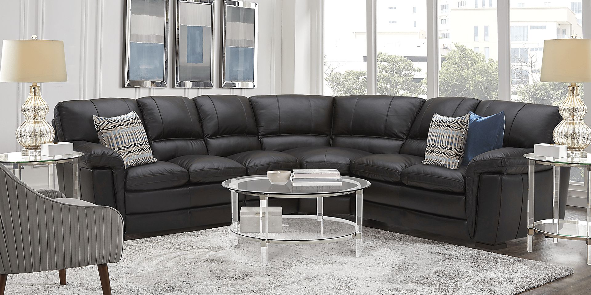 Fletcher Park Walnut Leather 4 Pc Sectional - Image 2