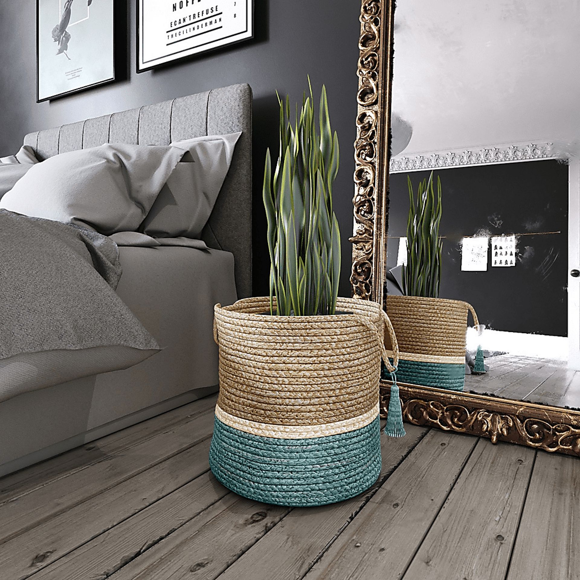 Flinar Tan/Teal 17 in. Basket - Image 2