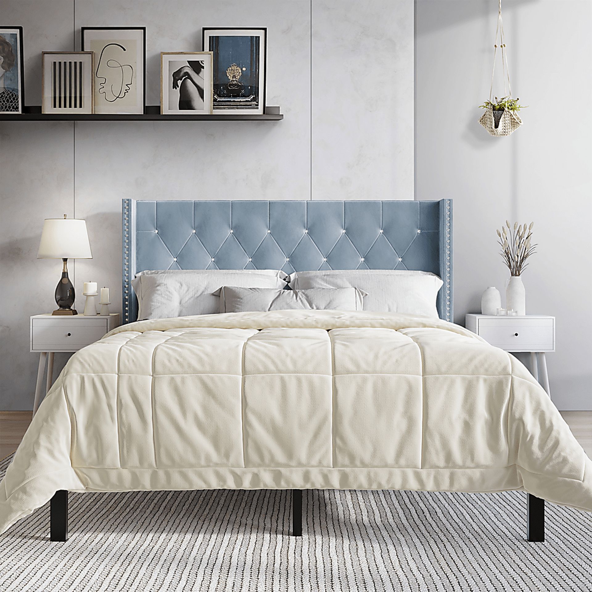 Flintrow Light Blue Full Bed with 2 Nightstands - Image 2