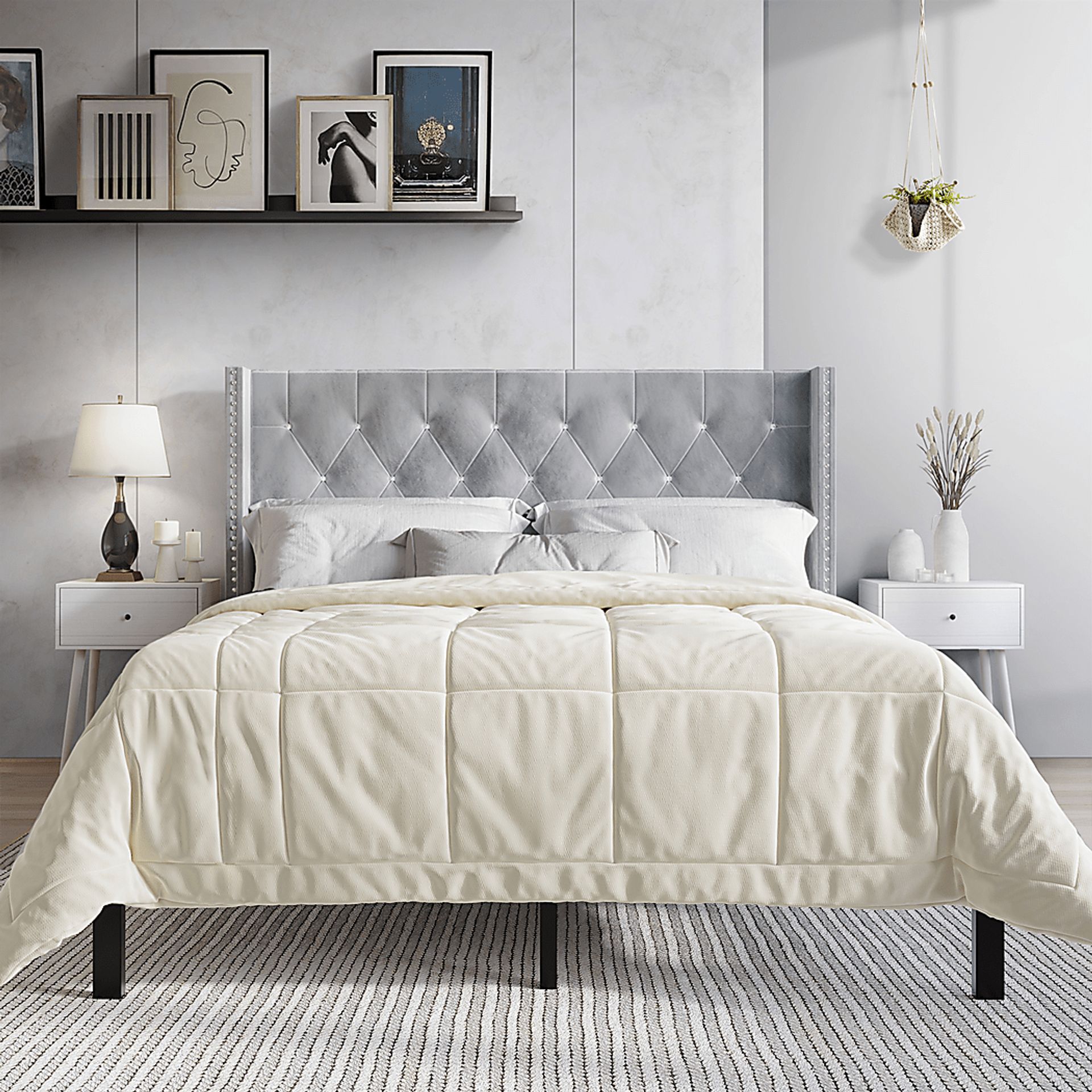 Flintrow Light Gray Full Bed with 2 Nightstands - Image 2