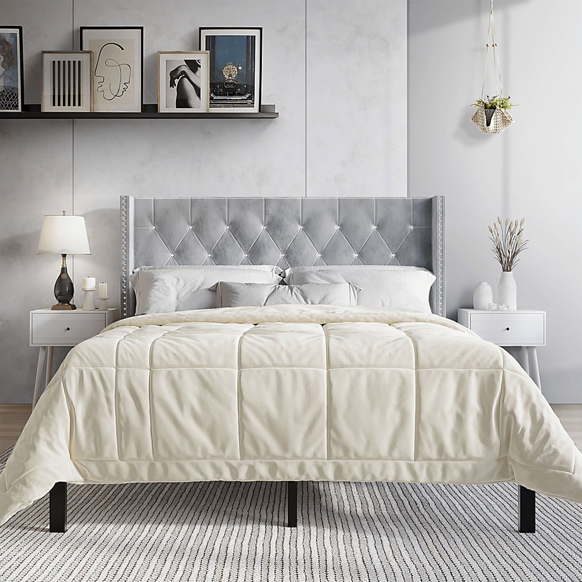 Flintrow 3 Pc Light Gray Wood Full Bed With Nightstands | Rooms to Go