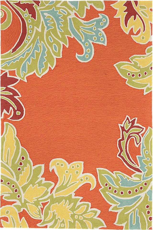 Floral Border Orange 5' x 7'6 Indoor/Outdoor Rug - Thumbnail - Image 1