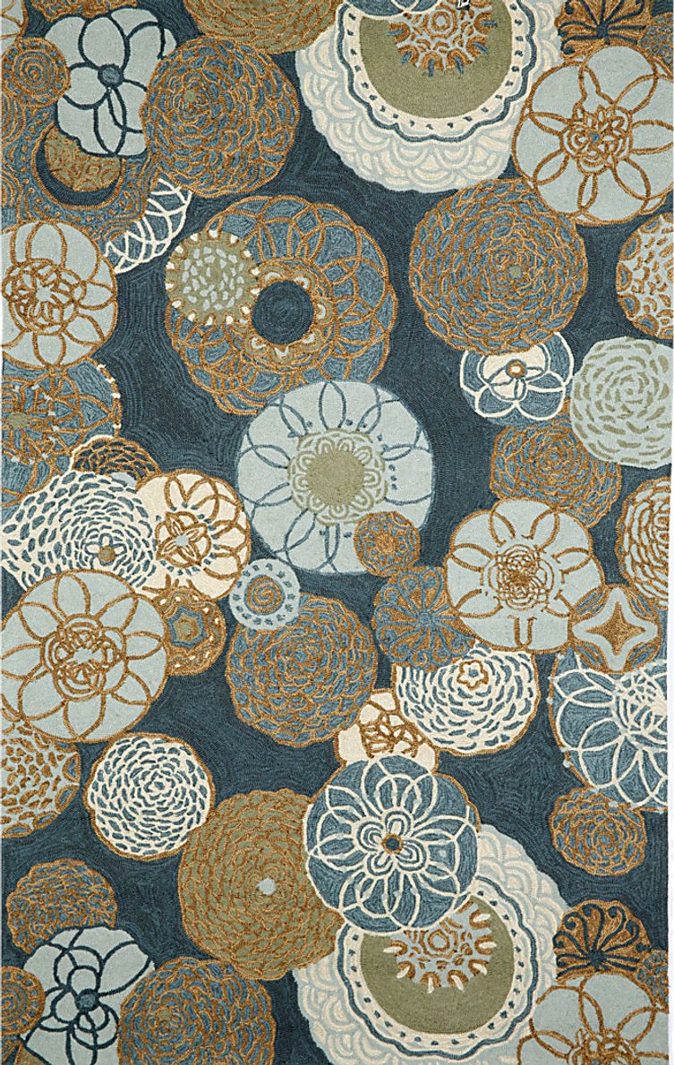Floral Collage Blue Outdoor Rug - Rooms To Go