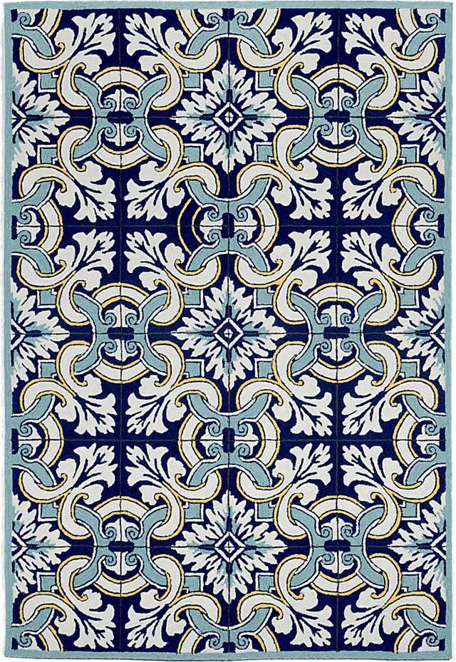 Floral Inlay Blue 5' x 7'6 Indoor/Outdoor Rug - Thumbnail - Image 1