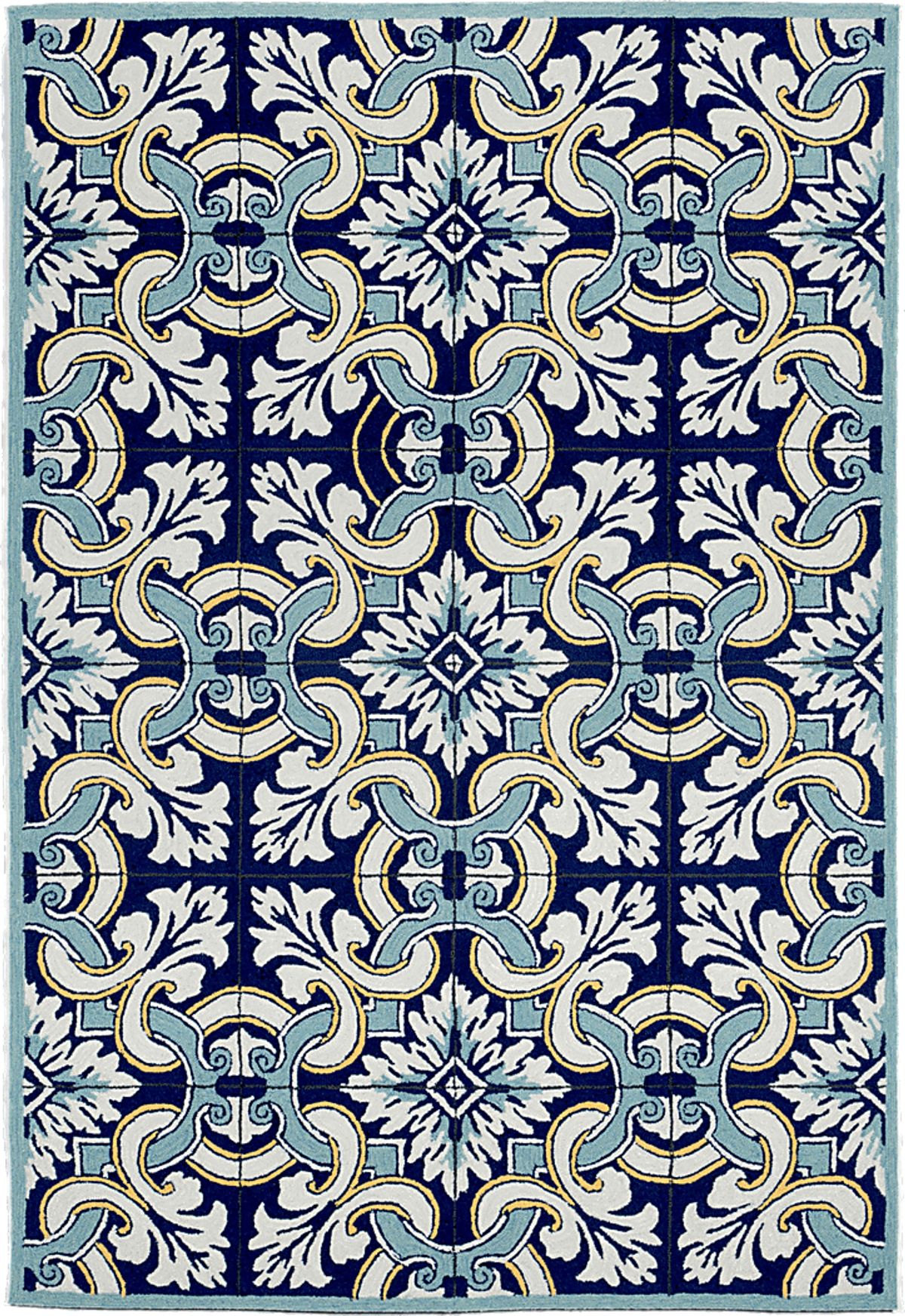 Floral Inlay Blue Outdoor Rug | Rooms to Go