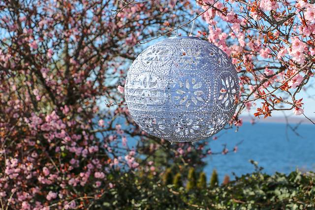 Floral Medallion Blue Outdoor Solar Lantern - Thumbnail - Image 2