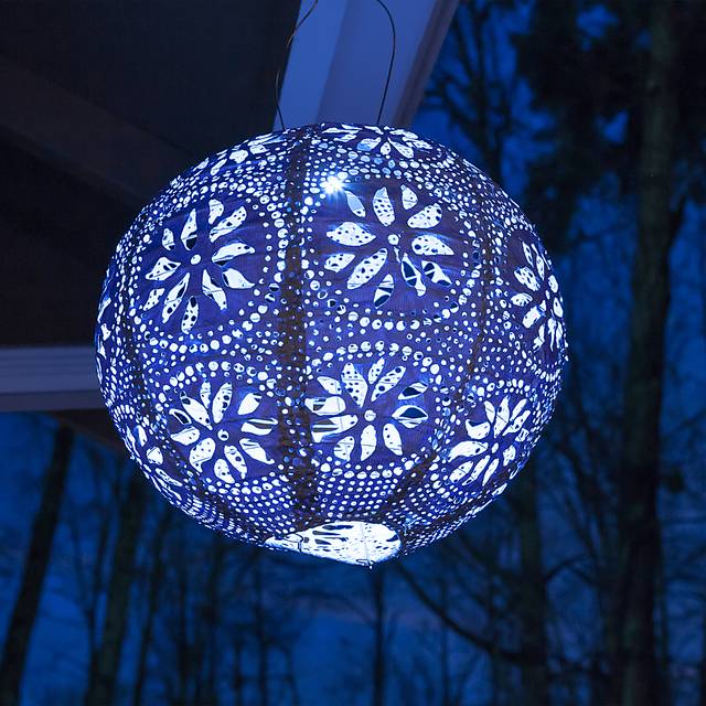 Floral Medallion Blue Outdoor Solar Lantern - Thumbnail - Image 5