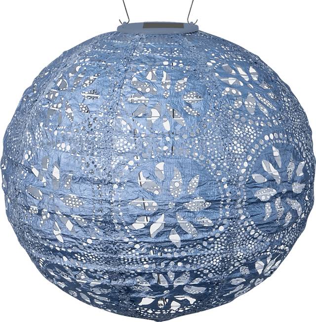 Floral Medallion Blue Outdoor Solar Lantern - Thumbnail - Image 1