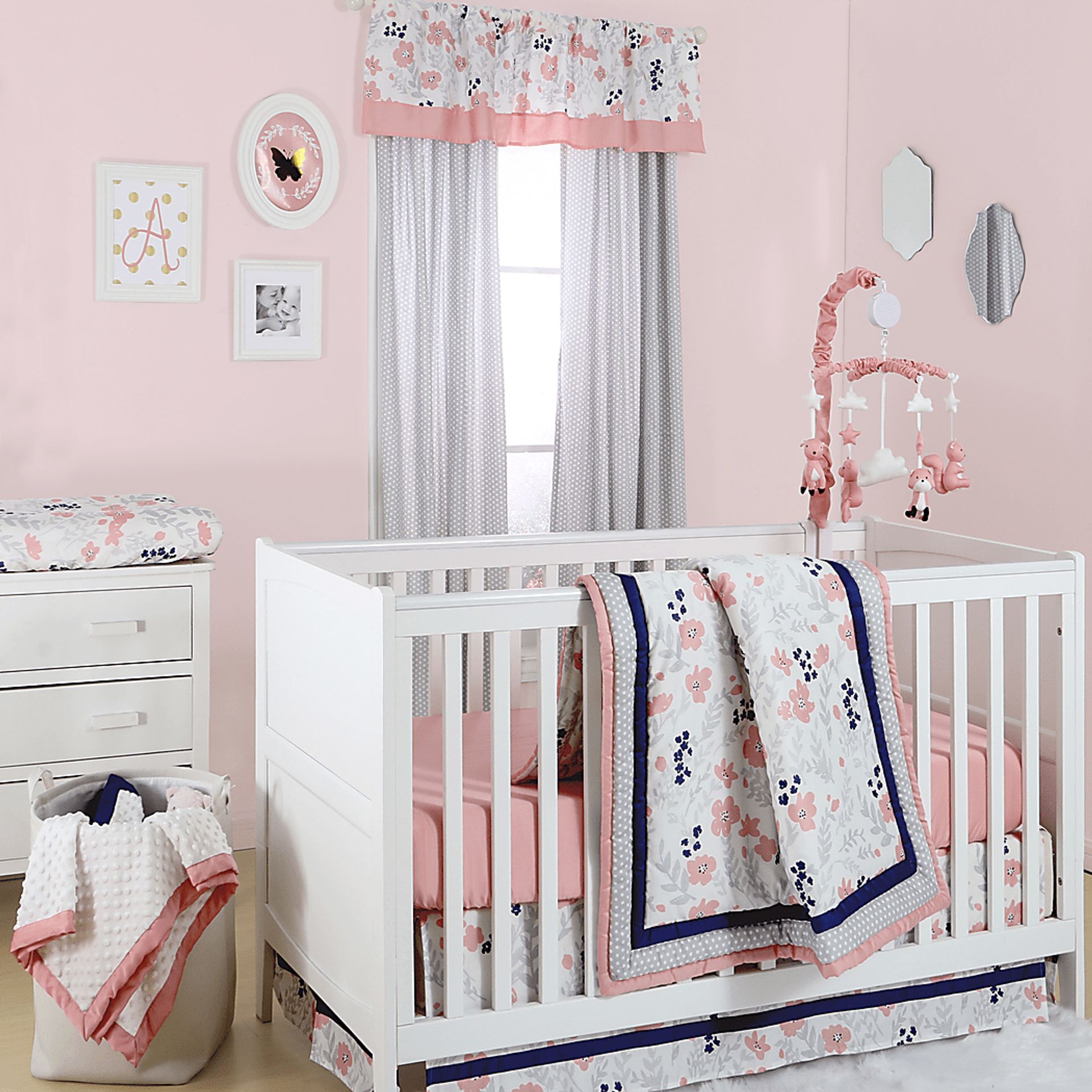 Flowery Dreams Coral 3 Pc Baby Bedding Set - Image 1