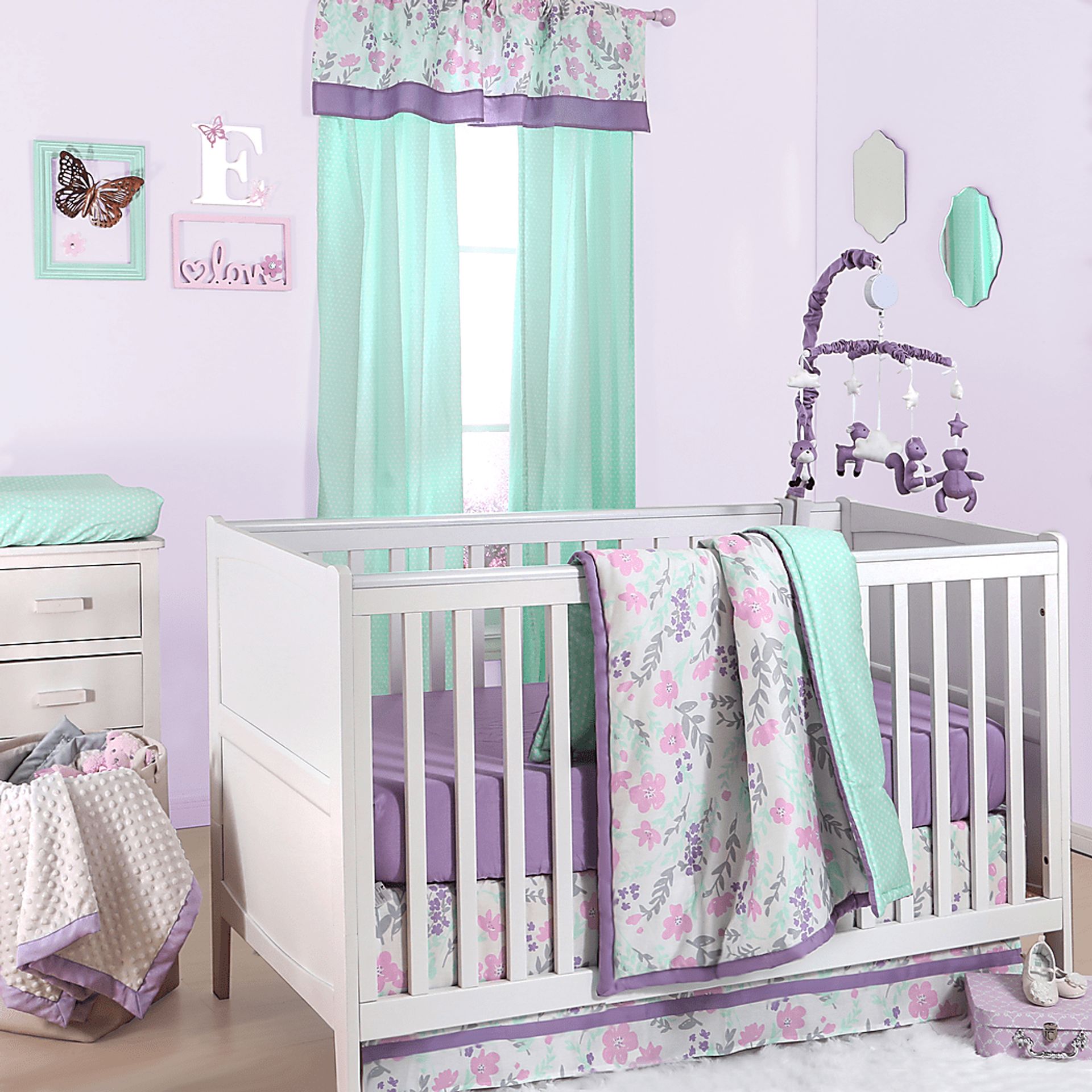 Flowery Dreams Turquoise Blue Crib Bedding Set Rooms to Go