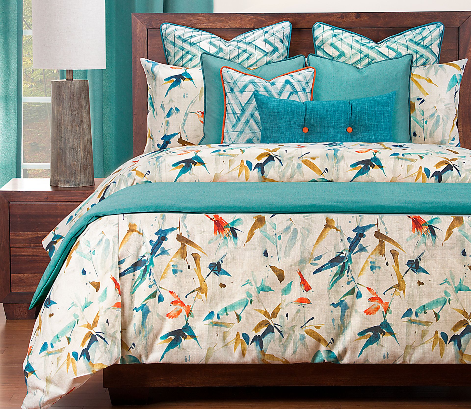 Flowton Trace Blue 11 Pc Queen Duvet Set - Image 1
