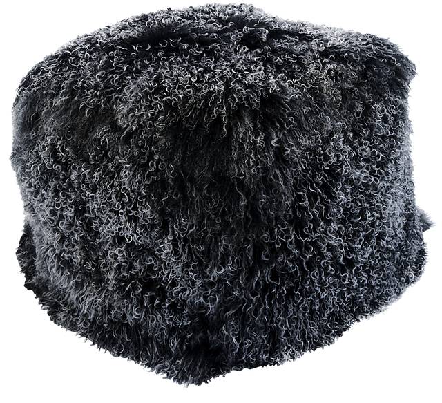 Fluffy Square Black Pouf - Thumbnail - Image 1