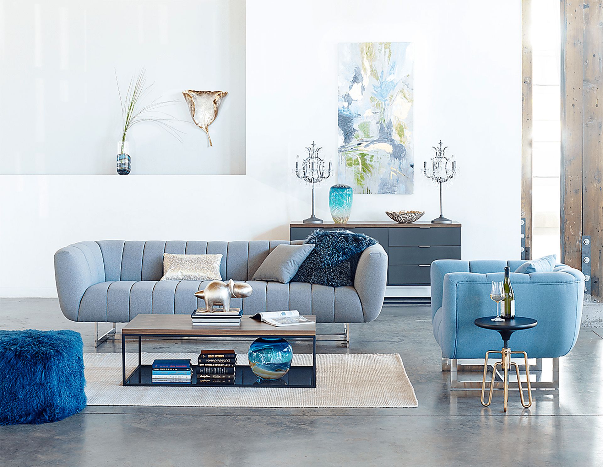 Fluffy Square Blue Pouf - Image 2