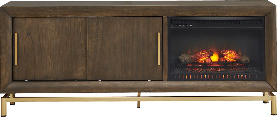 Fontaine Brown 74" Console with Electric Log Fireplace