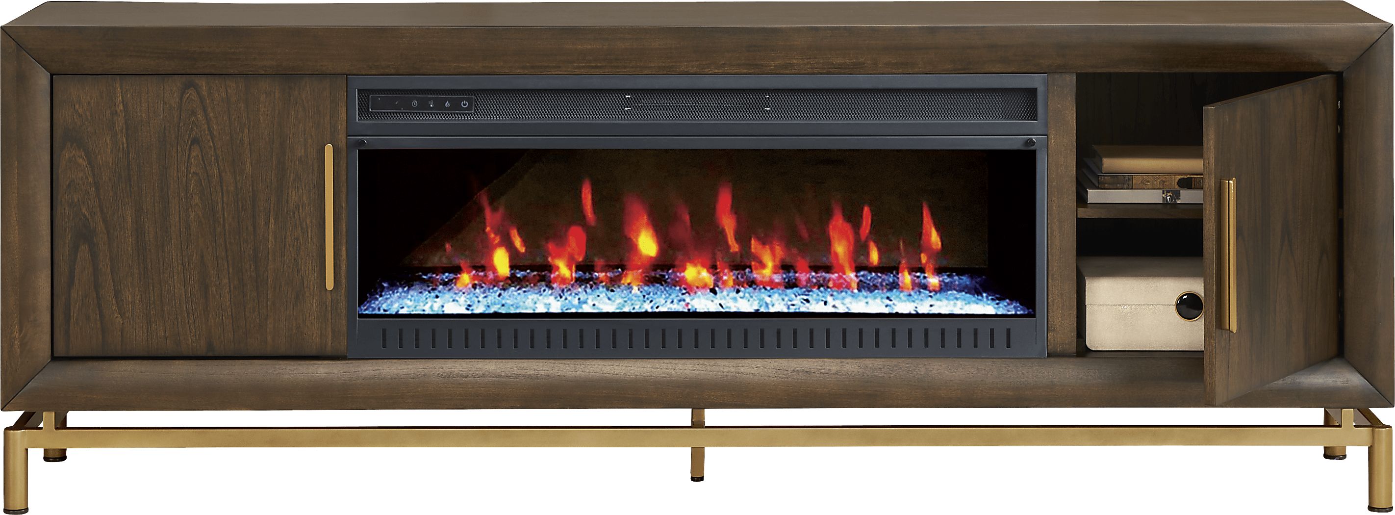 Fontaine Brown Dark Wood 84 in. Console With Electric Fireplace