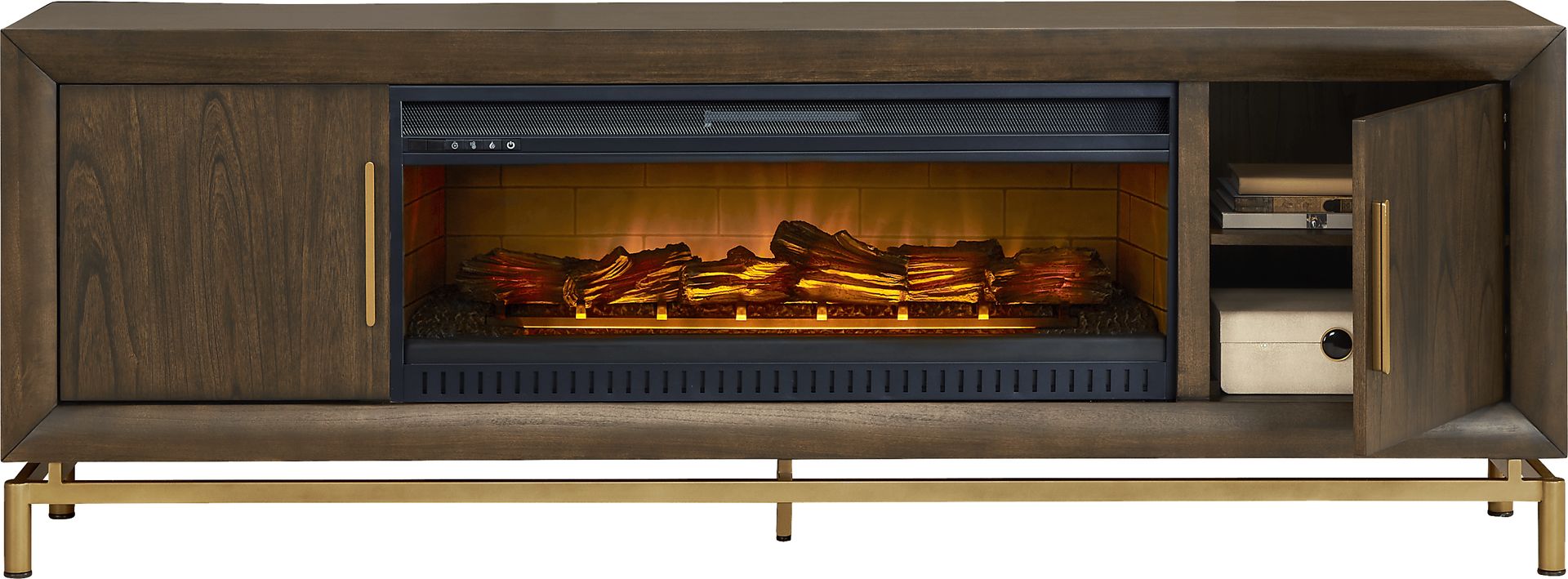 Fontaine Brown 84" Console with Electric Log Fireplace - Image 2