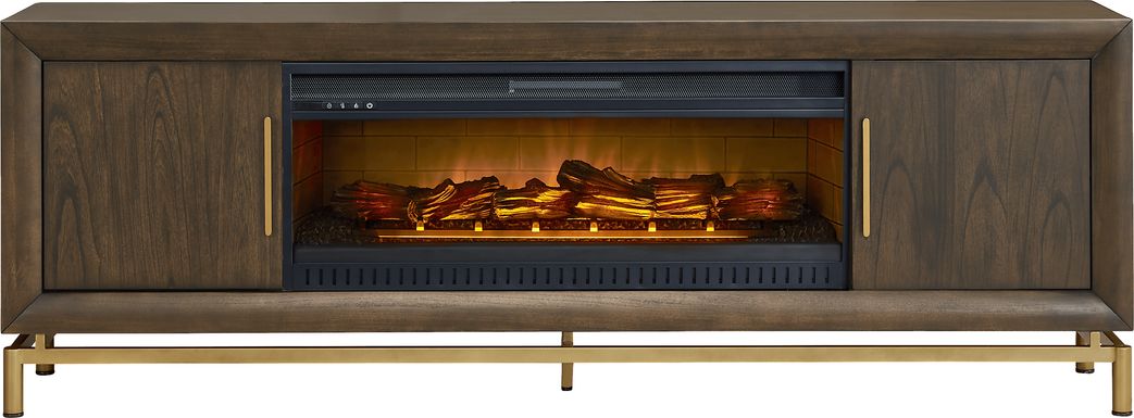 Fontaine Brown 84" Console with Electric Log Fireplace