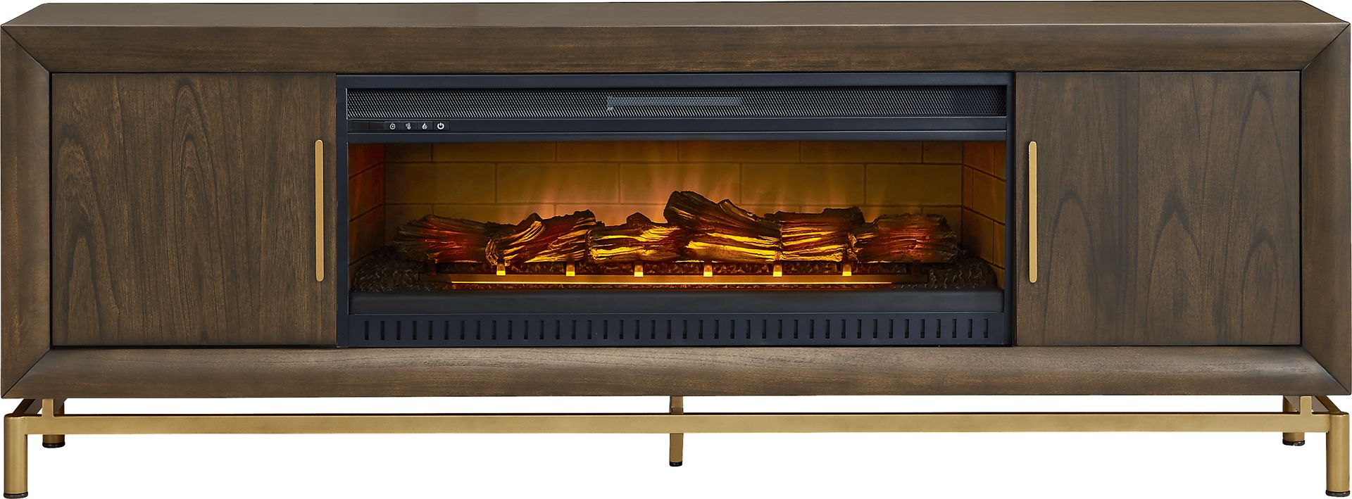 Fontaine Brown 84" Console with Electric Log Fireplace - Image 1