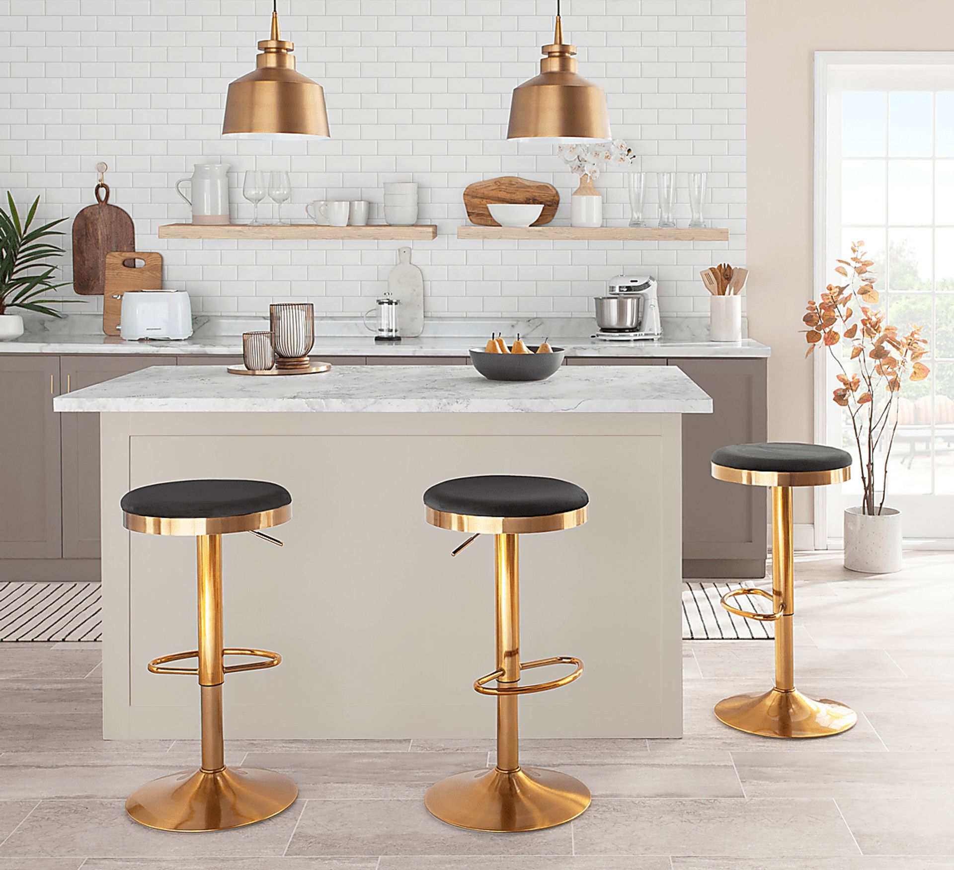 Foremere Black Velvet Swivel Barstool, Set of 2 - Image 5