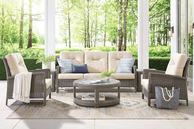 Forest Hills Gray 3 Pc Outdoor Seating Set with Beige Cushions - Thumbnail - Image 1