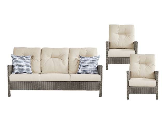Forest Hills Gray 3 Pc Outdoor Seating Set with Beige Cushions - Thumbnail - Image 1