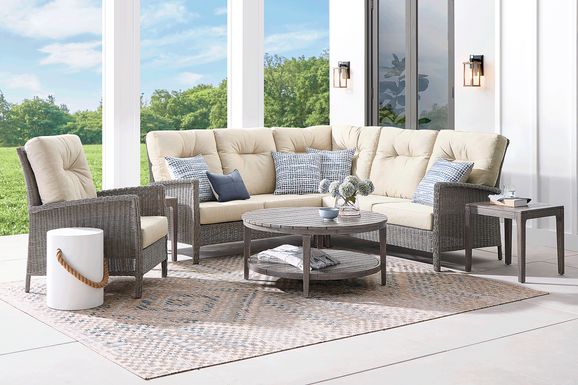 Forest Hills Gray 3 Pc Outdoor Sectional with Beige Cushions