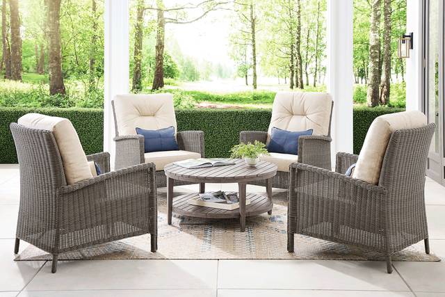 Forest Hills Gray 4 Pc Outdoor Chat Set with Beige Cushions - Thumbnail - Image 1