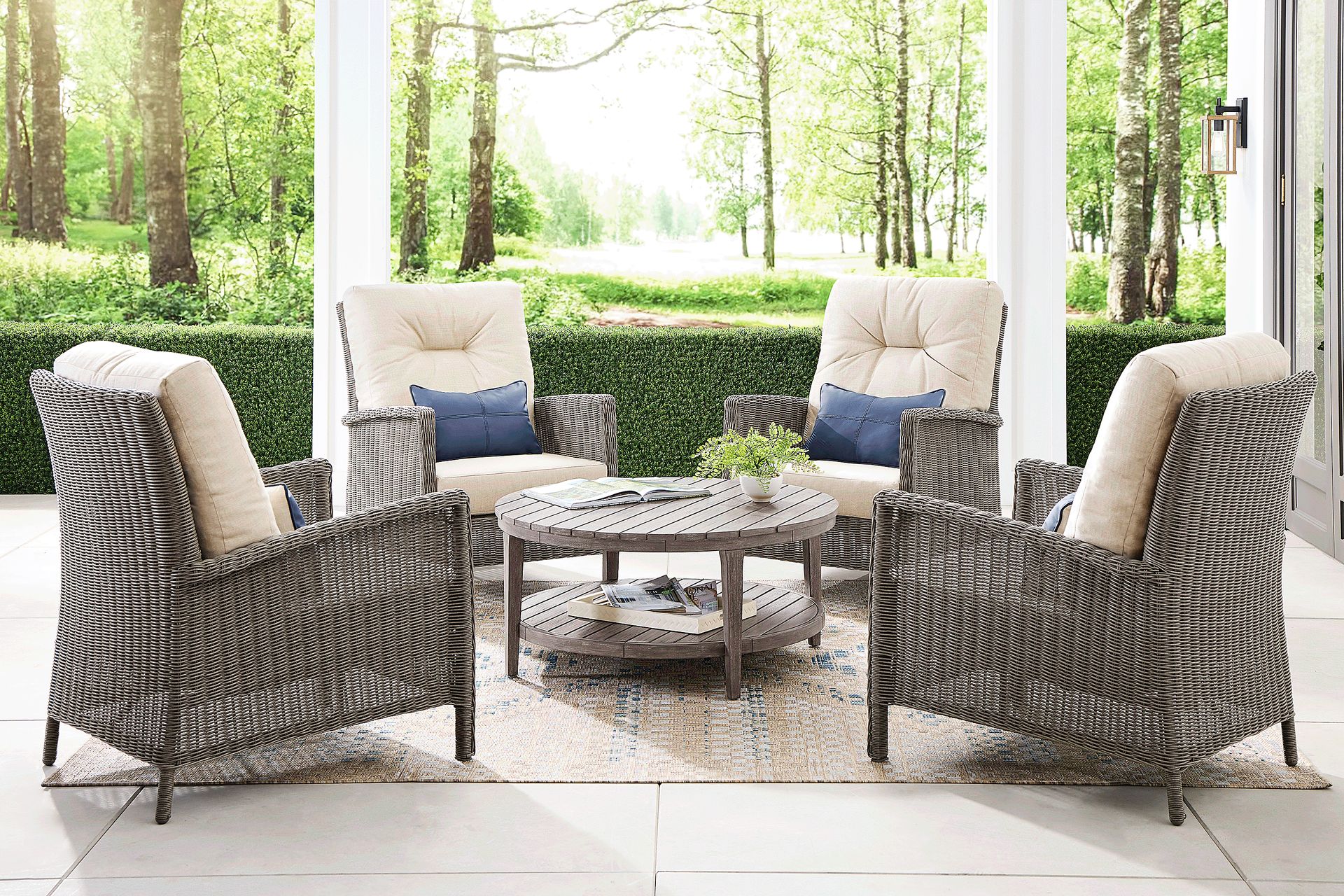 Forest Hills Gray 4 Pc Outdoor Chat Set with Beige Cushions - Image 1