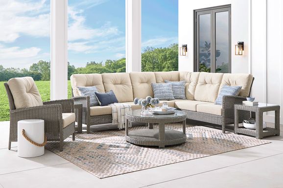 Forest Hills Gray 4 Pc Outdoor Sectional with Beige Cushions