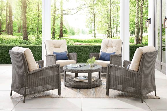 Forest Hills Gray 5 Pc Outdoor Chat Set with Beige Cushions