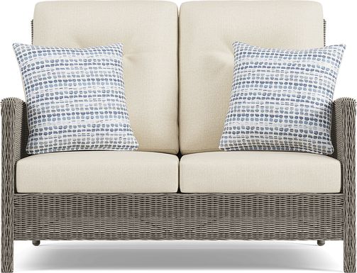 Forest Hills Gray Outdoor Loveseat with Beige Cushions