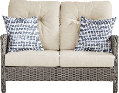 Forest Hills Gray Outdoor Loveseat with Beige Cushions