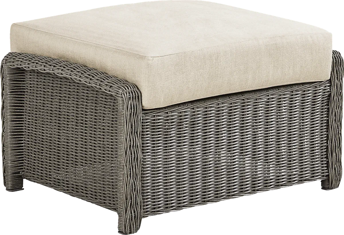 Forest Hills Gray Beige Wicker Outdoor Ottoman | Rooms to Go