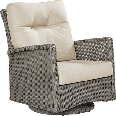 Forest Hills Gray Outdoor Swivel Chair with Beige Cushions