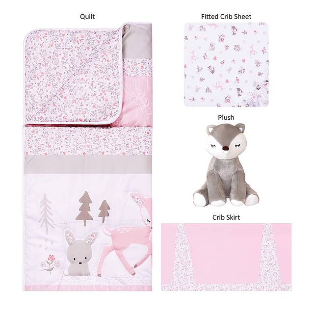 Forest Pals Pink 4 Pc Baby Bedding Set - Thumbnail - Image 2