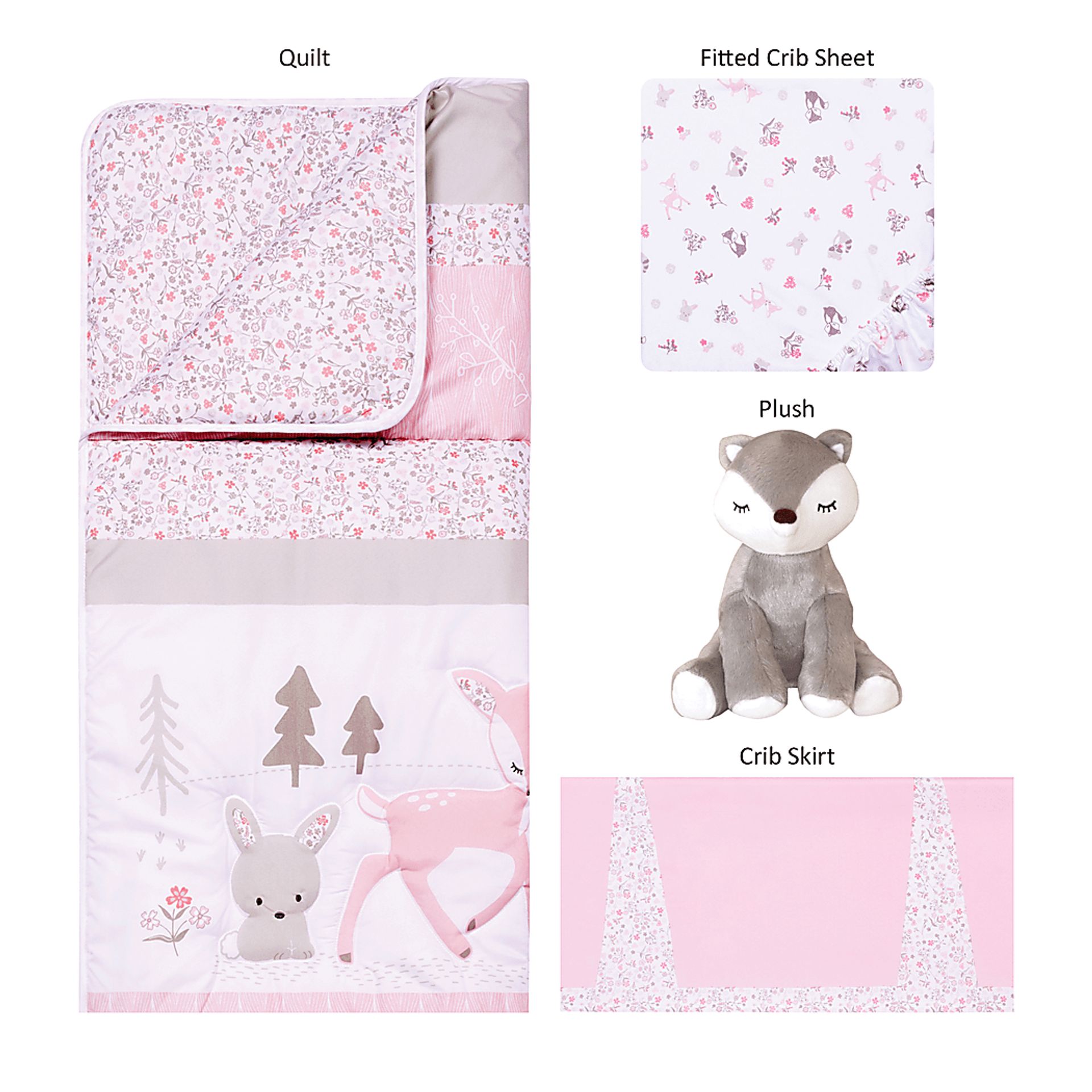 Forest Pals Pink 4 Pc Baby Bedding Set - Image 2
