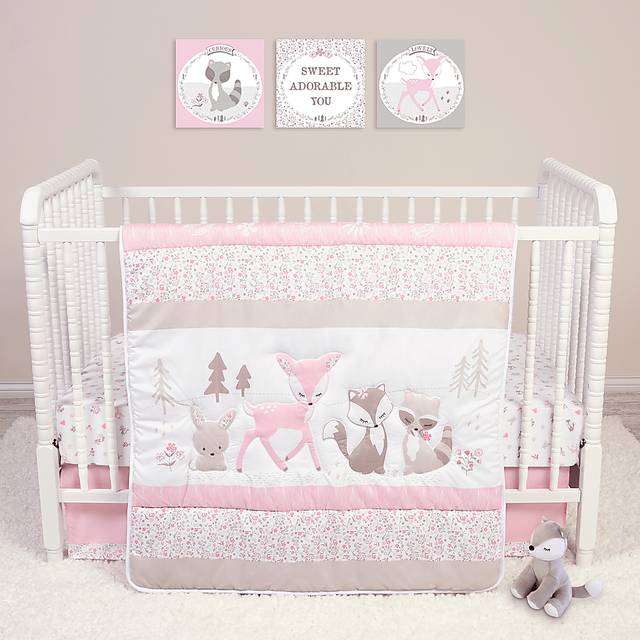 Forest Pals Pink 4 Pc Baby Bedding Set - Thumbnail - Image 1