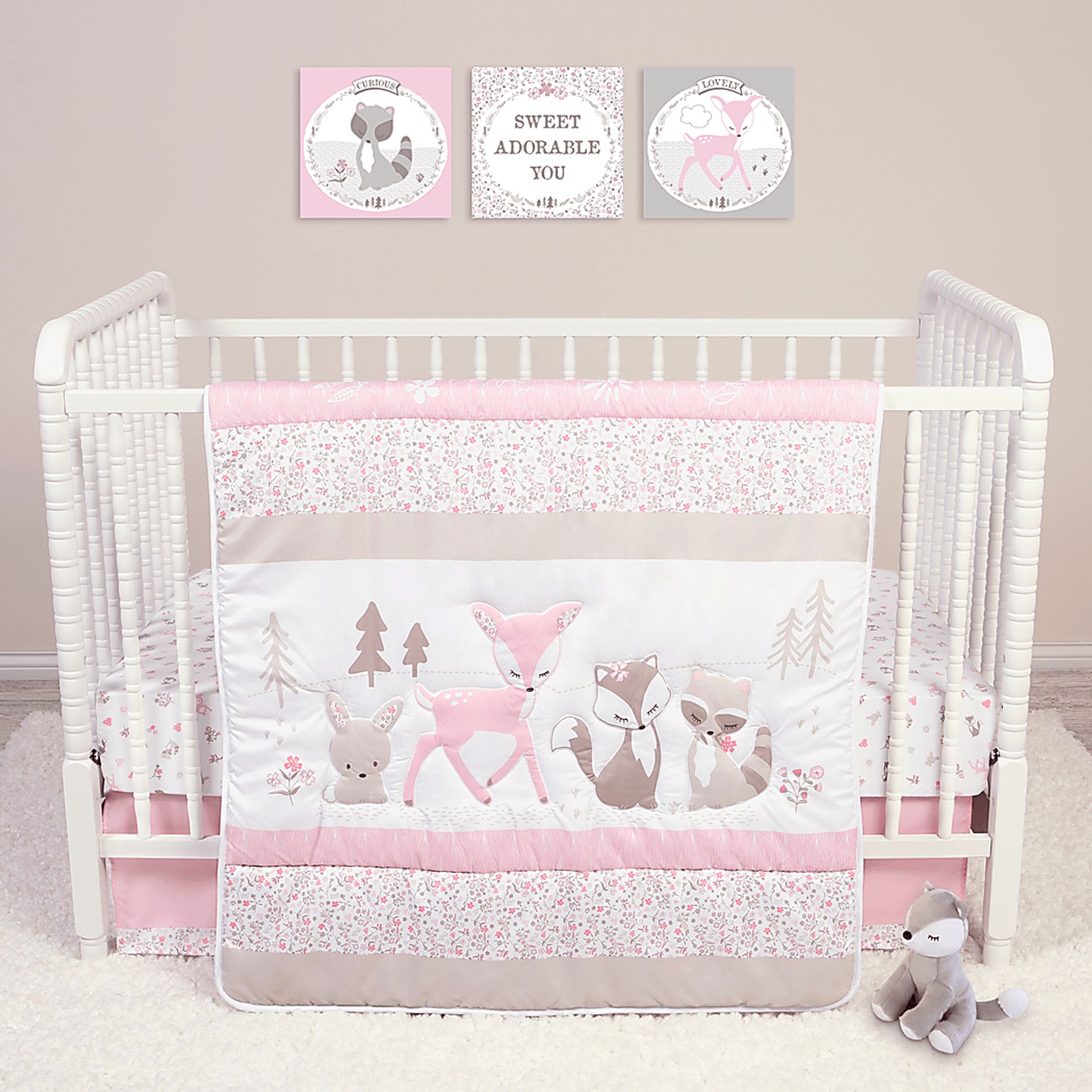 Forest Pals Pink 4 Pc Baby Bedding Set - Image 1