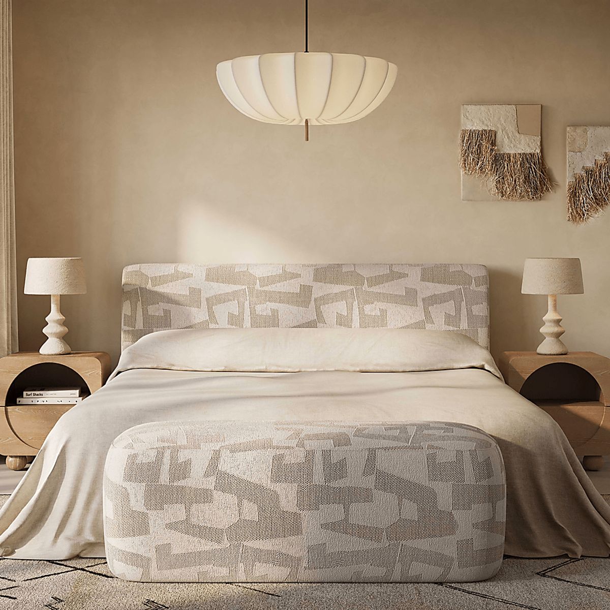 Forswall II Cream Beige Acrylic,Polyester Fabric Queen Bed | Rooms to Go