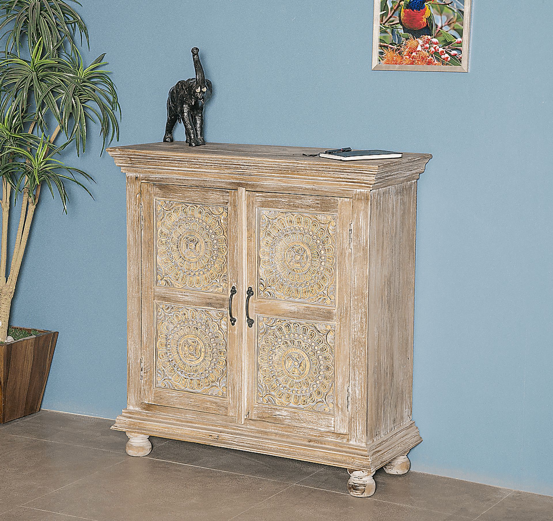 Four Carvings White Accent Cabinet - Image 3
