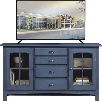 Wide Blue TV Stand with Storage - TV's up to 77 - Rochelle