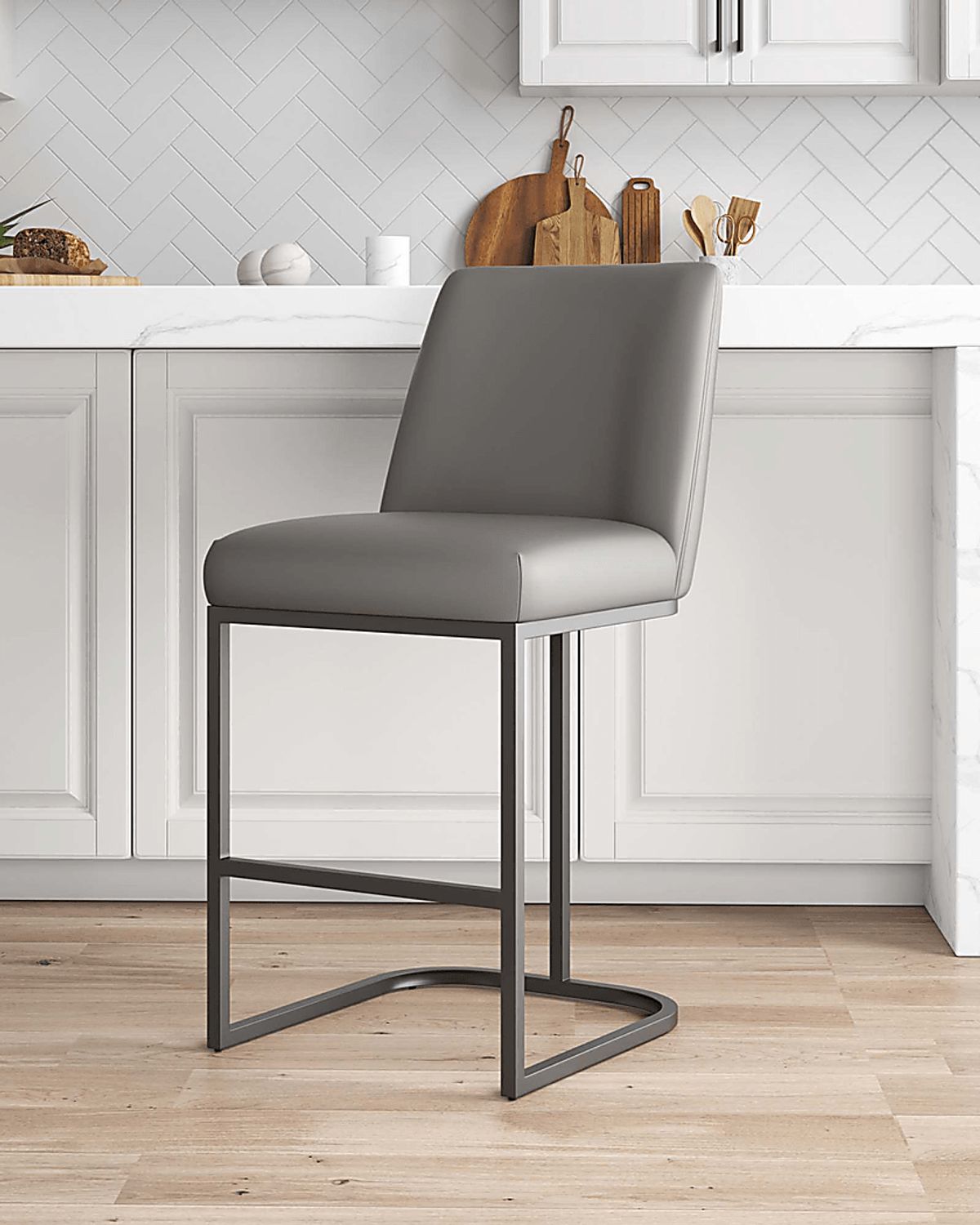 Foxiana Gray Vinyl Fabric Counter Stool | Rooms to Go