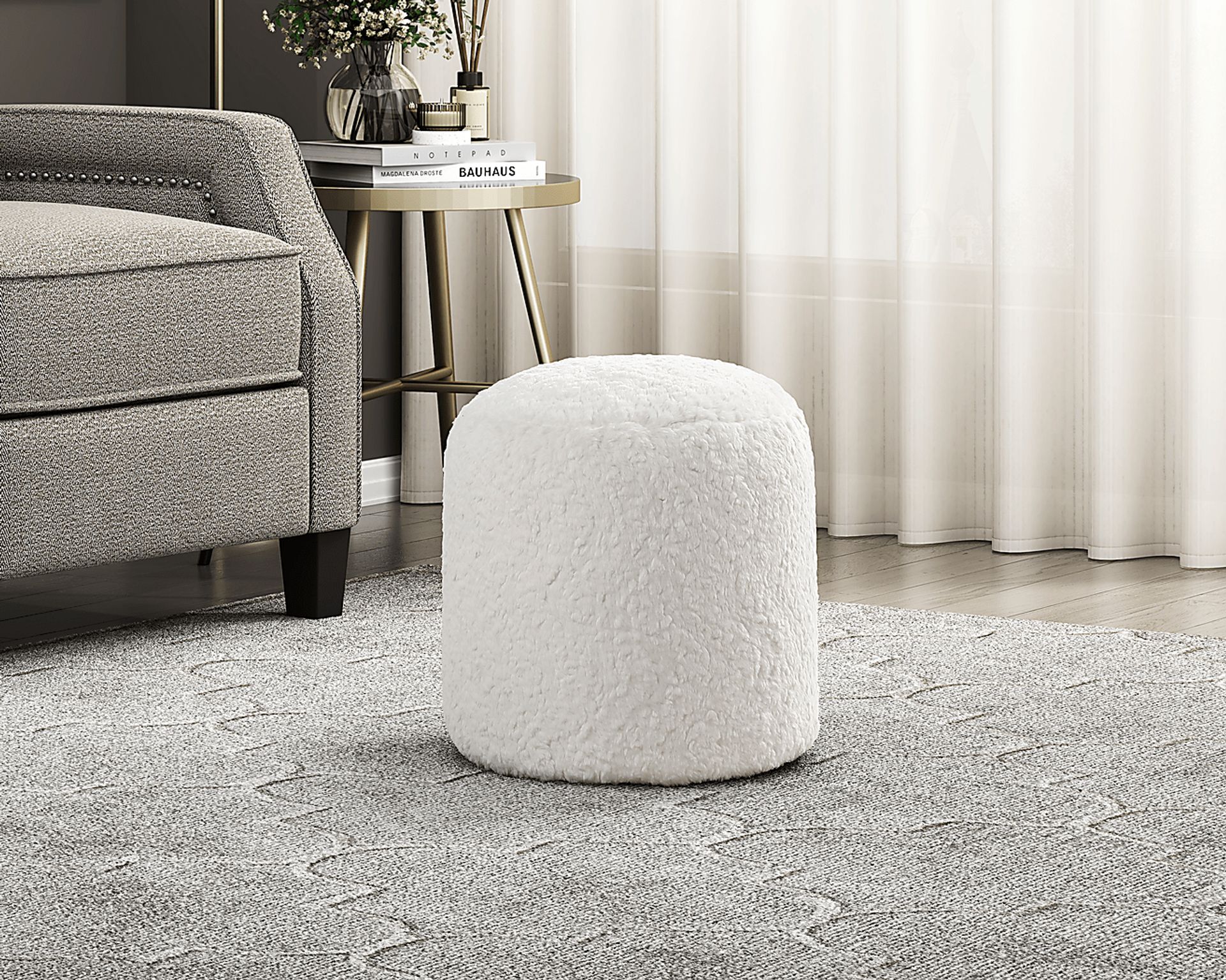 Fredi Off-White Pouf - Image 2