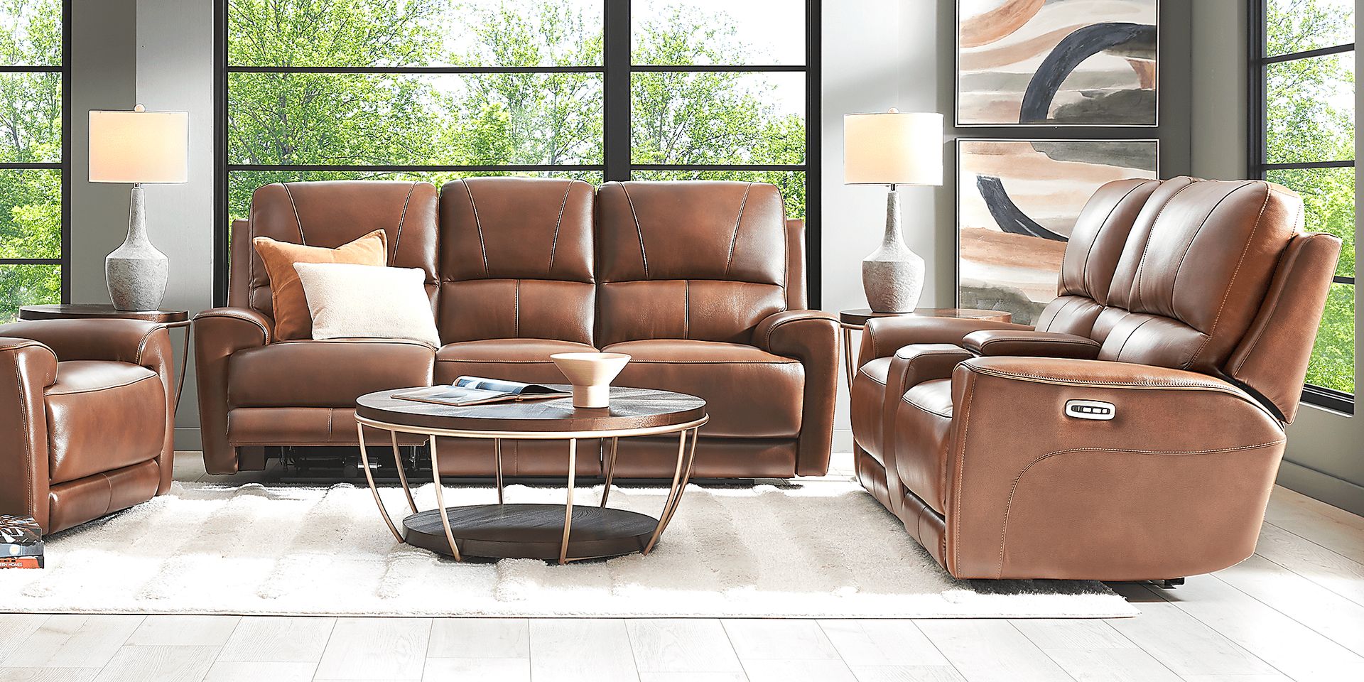Fremont Brown Leather Dual Power Reclining Console Loveseat - Image 2
