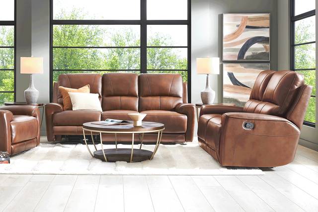 Fremont Brown Leather 7 Pc Living Room with Dual Power Reclining Sofa - Thumbnail - Image 1